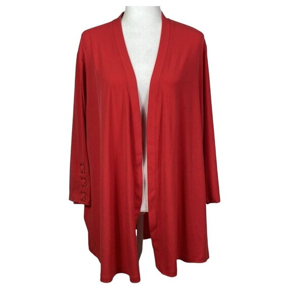 Susan Graver Size 3X Liquid Knit Open Front Cardigan 3/4 Sleeve Lattice Detail - Picture 1 of 16